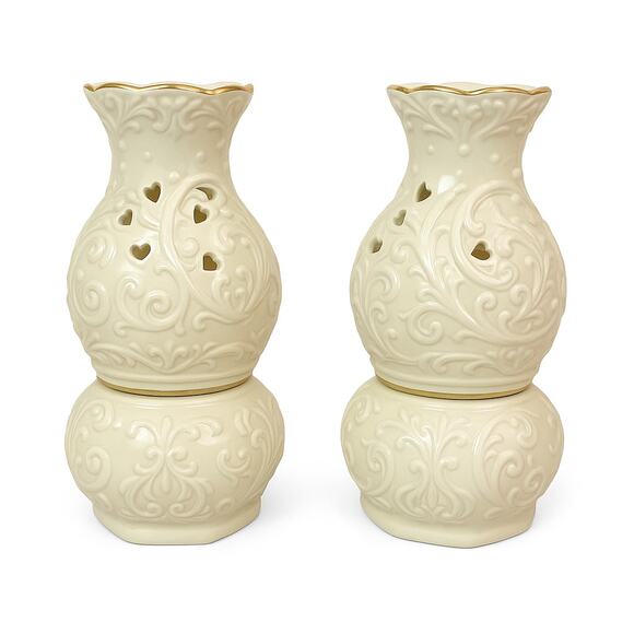 Set of 2 Vintage Pierced Porcelain Oil / Wax Warmers | Ivory Ceramic Diffusers - Picture 1 of 4